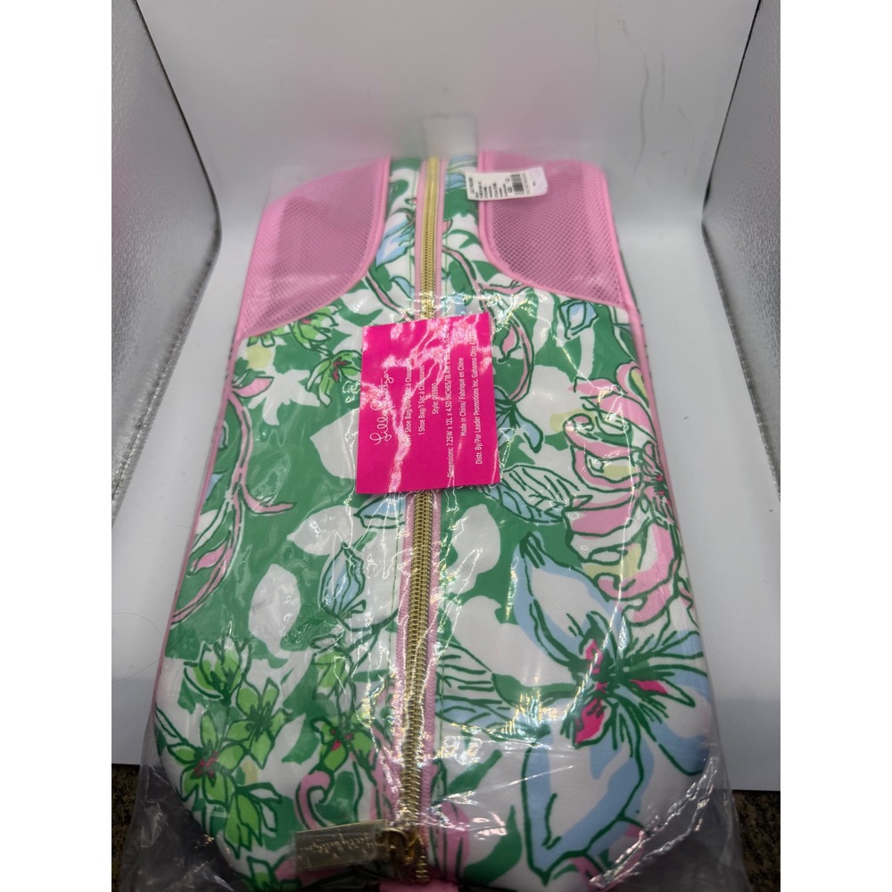Lilly Pulitzer Spearmint Blossom Views Floral Shoe Bag GWP Pink Mesh 015980 NIP